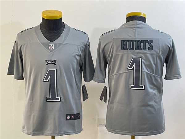 Youth Philadelphia Eagles #1 Jalen Hurts Gray Atmosphere Fashion Stitched Football Jersey->youth nfl jersey->Youth Jersey